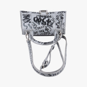 Pre-owned Balenciaga Hourglass Graffiti Gray×Black Leather  shoulderbag | stylenewstar
