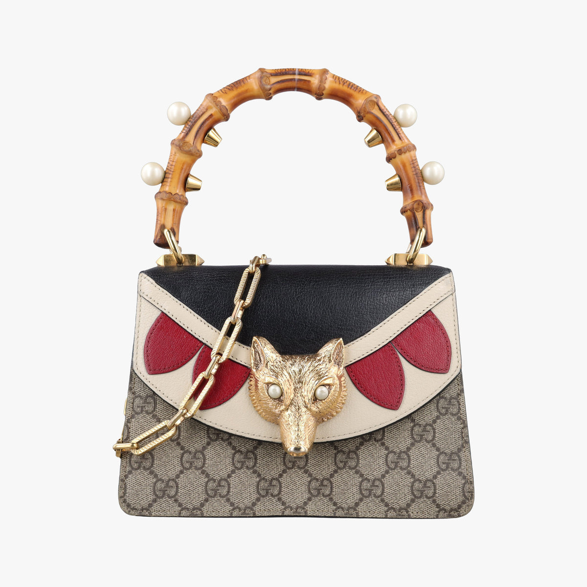 Secondhand Gucci Fox Brooch Bamboo Beige×Multicolour PVC coated canvas×Leather 466428 shoulderbag | stylenewstar