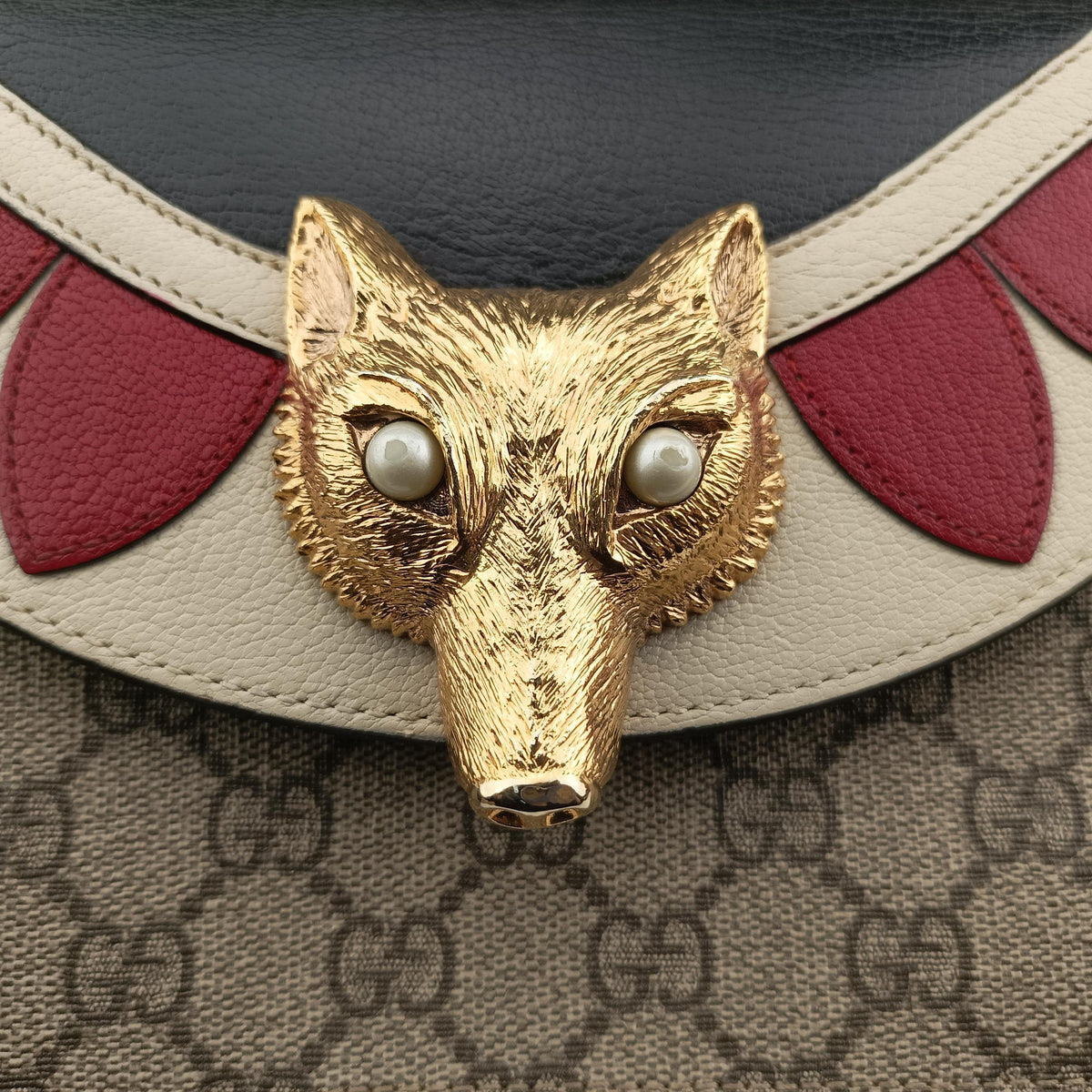 Secondhand Gucci Fox Brooch Bamboo Beige×Multicolour PVC coated canvas×Leather 466428 shoulderbag | stylenewstar