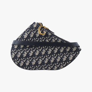 Pre-owned Christian Dior Saddle Navy Jacquard×Leather  shoulderbag | stylenewstar