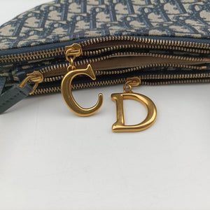 Pre-owned Christian Dior Saddle Navy Jacquard×Leather  shoulderbag | stylenewstar