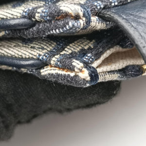 Pre-owned Christian Dior Saddle Navy Jacquard×Leather  shoulderbag | stylenewstar