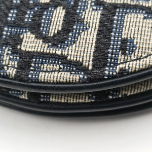 Pre-owned Christian Dior Saddle Navy Jacquard×Leather  shoulderbag | stylenewstar
