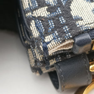 Pre-owned Christian Dior Saddle Navy Jacquard×Leather  shoulderbag | stylenewstar