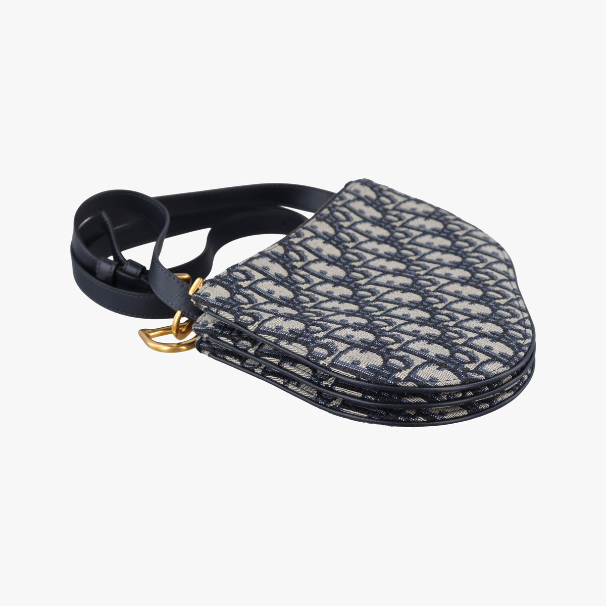 Pre-owned Christian Dior Saddle Navy Jacquard×Leather  shoulderbag | stylenewstar
