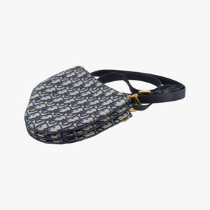Pre-owned Christian Dior Saddle Navy Jacquard×Leather  shoulderbag | stylenewstar