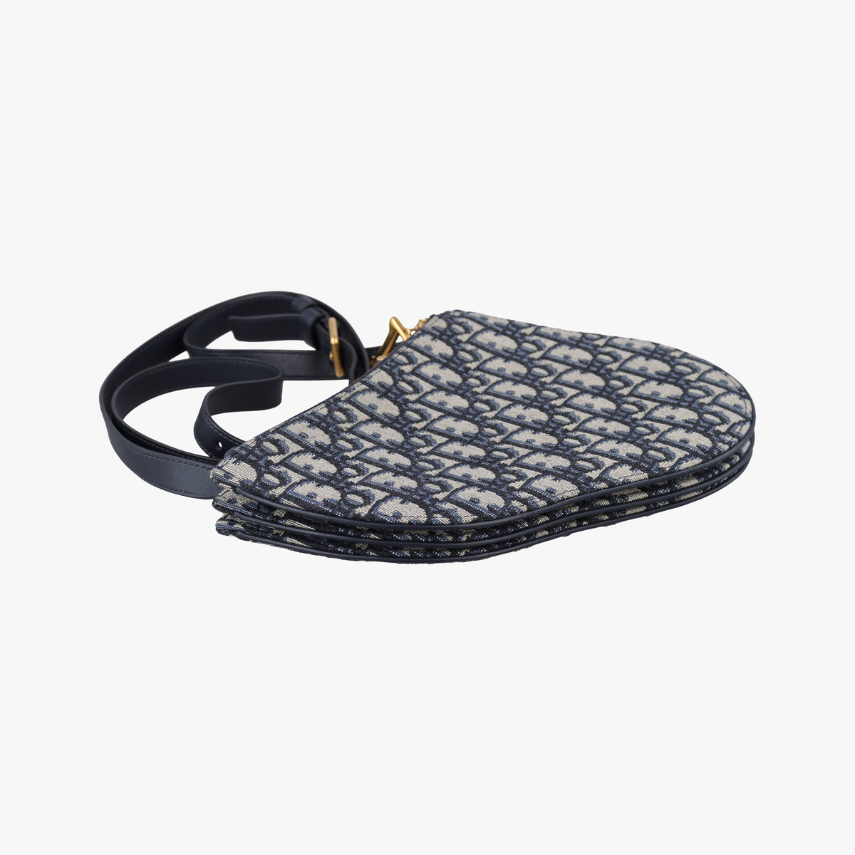 Pre-owned Christian Dior Saddle Navy Jacquard×Leather  shoulderbag | stylenewstar