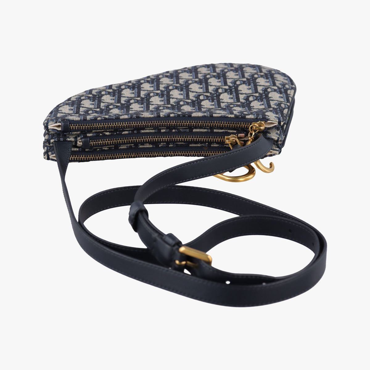 Pre-owned Christian Dior Saddle Navy Jacquard×Leather  shoulderbag | stylenewstar