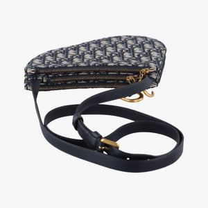 Pre-owned Christian Dior Saddle Navy Jacquard×Leather  shoulderbag | stylenewstar