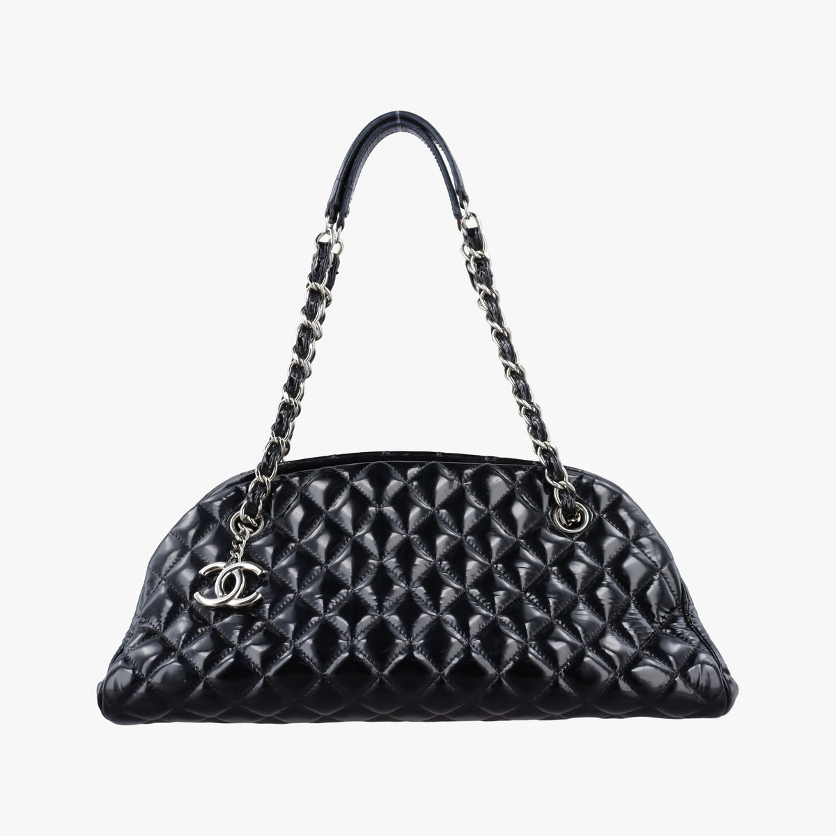 Vintage Chanel Mademoiselle Bowling Black Patent leather A50558 shoulderbag | stylenewstar