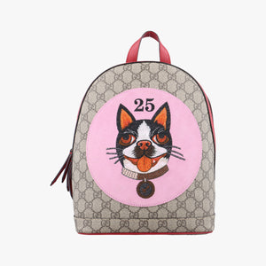 Pre-owned Gucci GG Supreme Bosco dog print Beige×Multicolour PVC coated canvas×Leather 495621 backpack/rucksack | stylenewstar