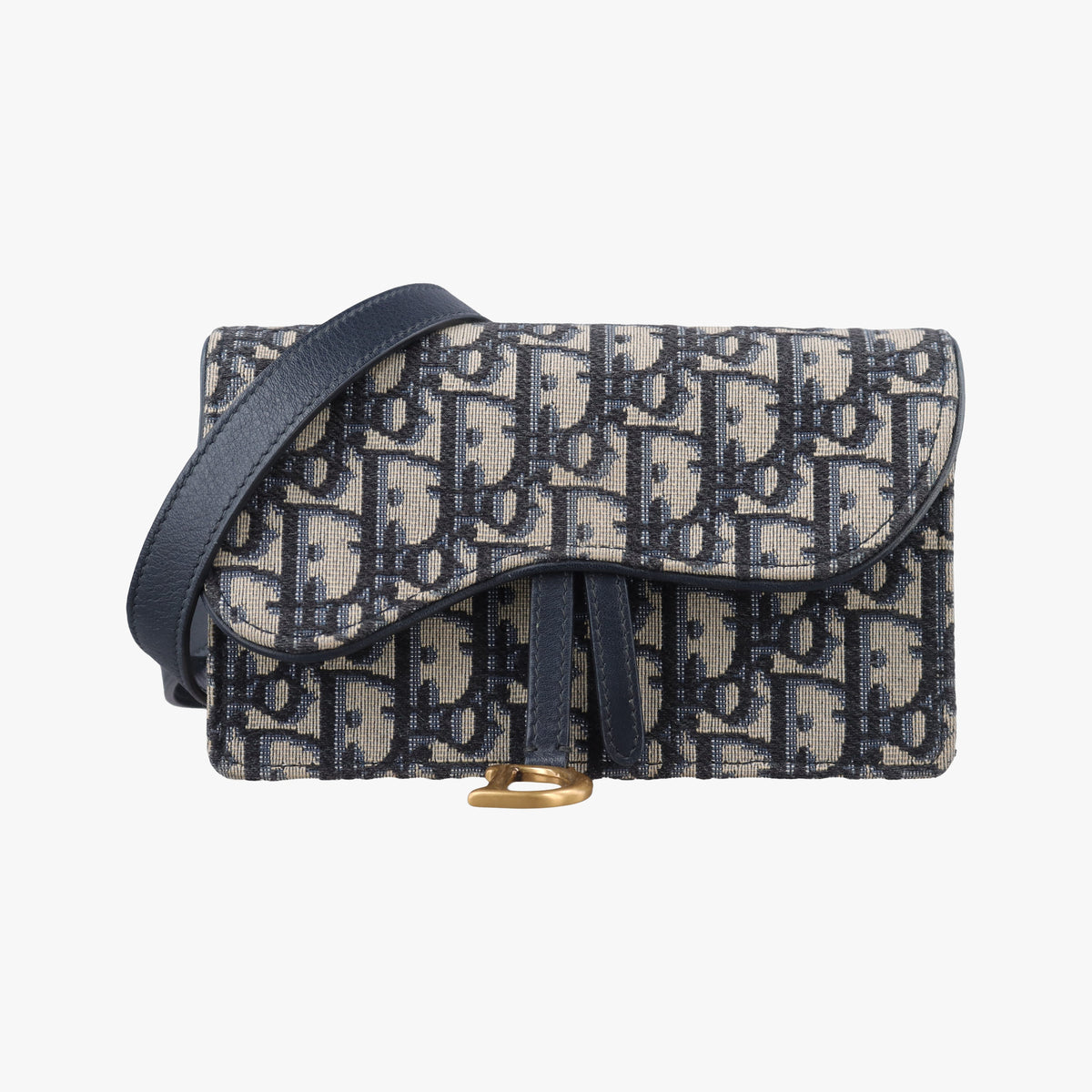 Pre-owned Christian Dior Saddle Navy Jacquard x Leather  bum bag/waist bag | stylenewstar