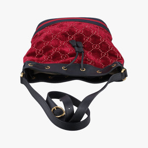 Pre-owned Gucci GG Velvet Web Red Velour×leather 574960 shoulderbag | stylenewstar