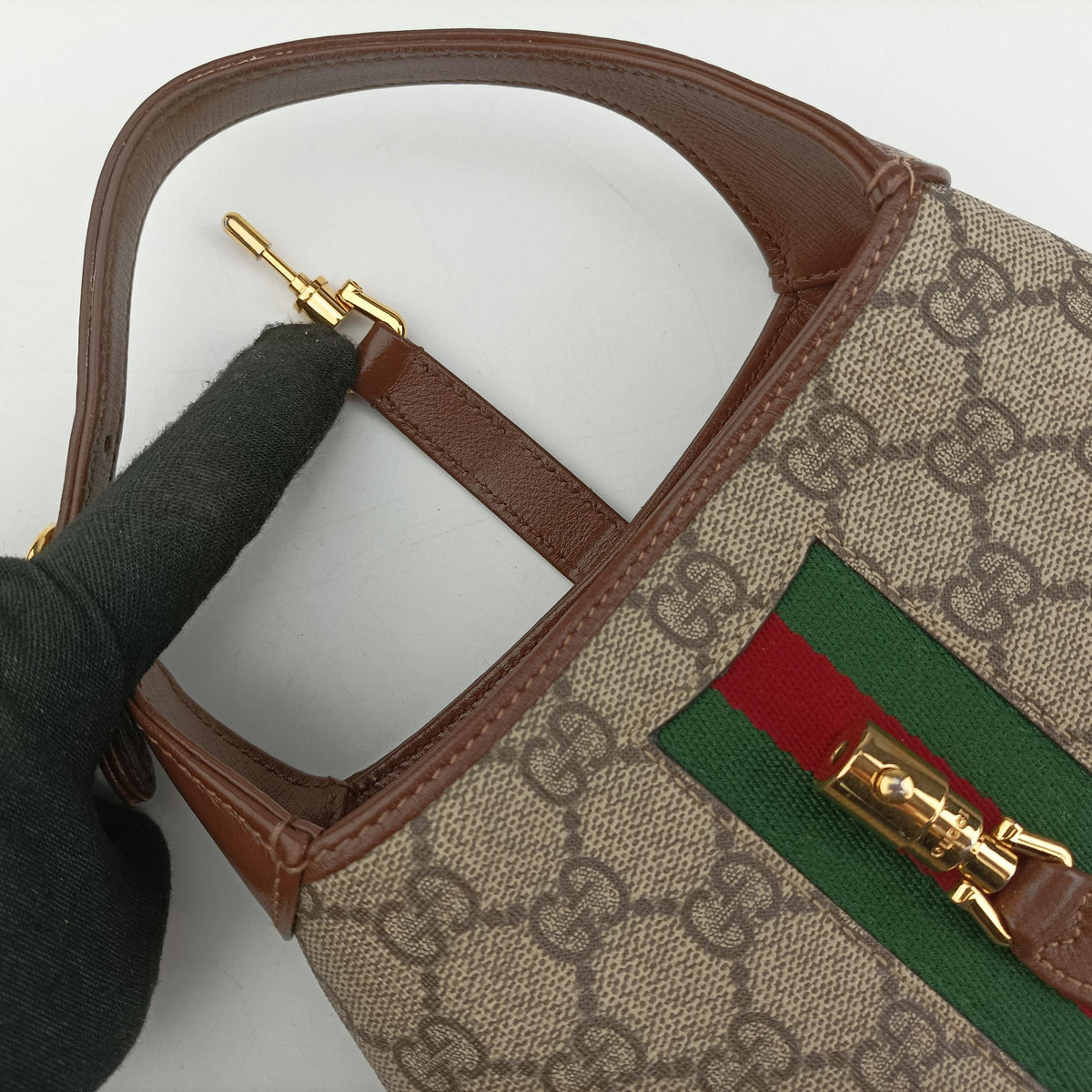 Secondhand Gucci Jackie 1961 GG Supreme Brown PVC coated canvas×Leather 637092 handbag | stylenewstar