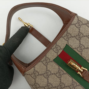 Secondhand Gucci Jackie 1961 GG Supreme Brown PVC coated canvas×Leather 637092 handbag | stylenewstar