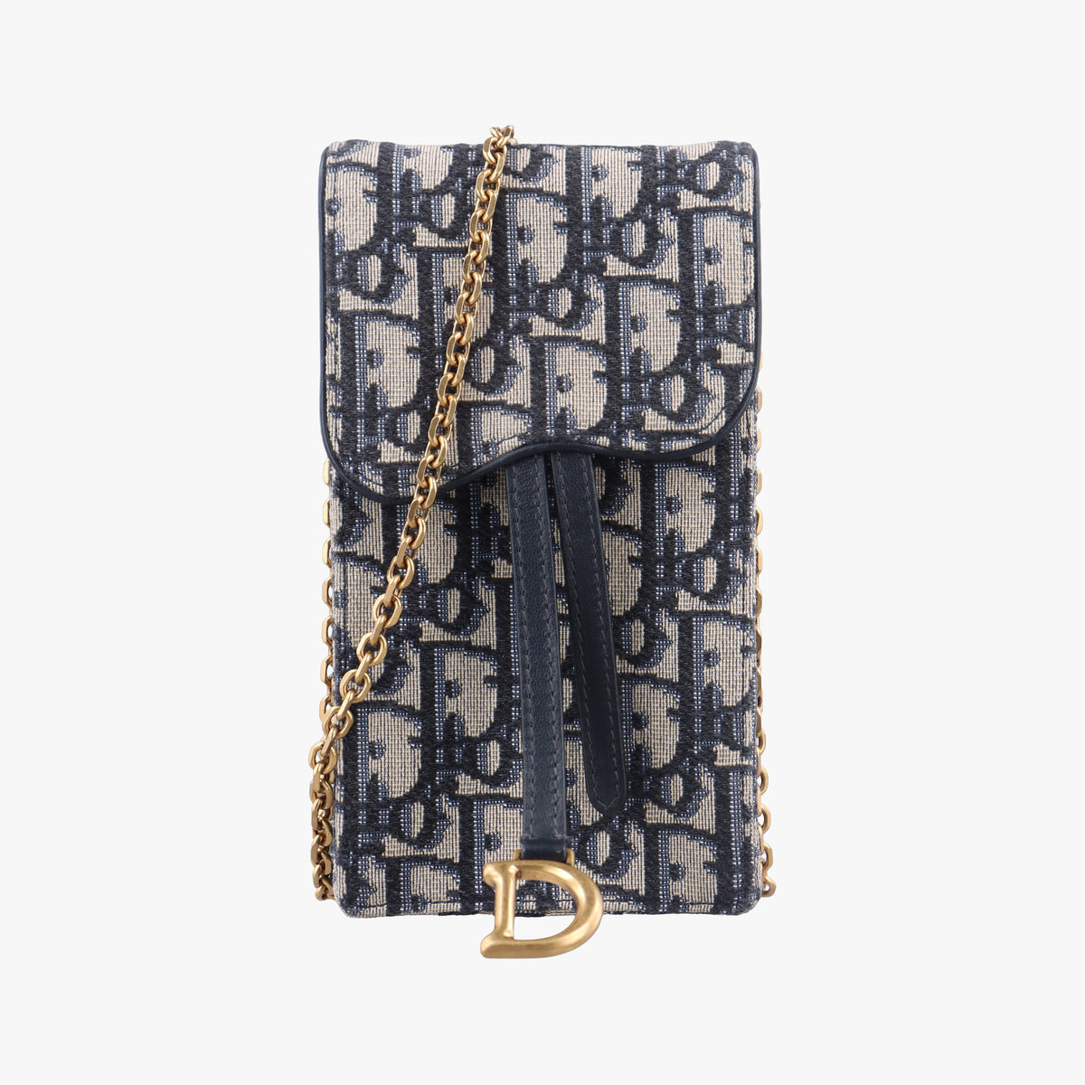 Pre-owned Christian Dior Saddle Phone holder Navy jacquard×Leather  shoulderbag | stylenewstar