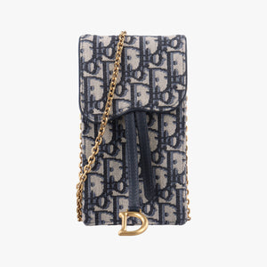 Pre-owned Christian Dior Saddle Phone holder Navy jacquard×Leather  shoulderbag | stylenewstar