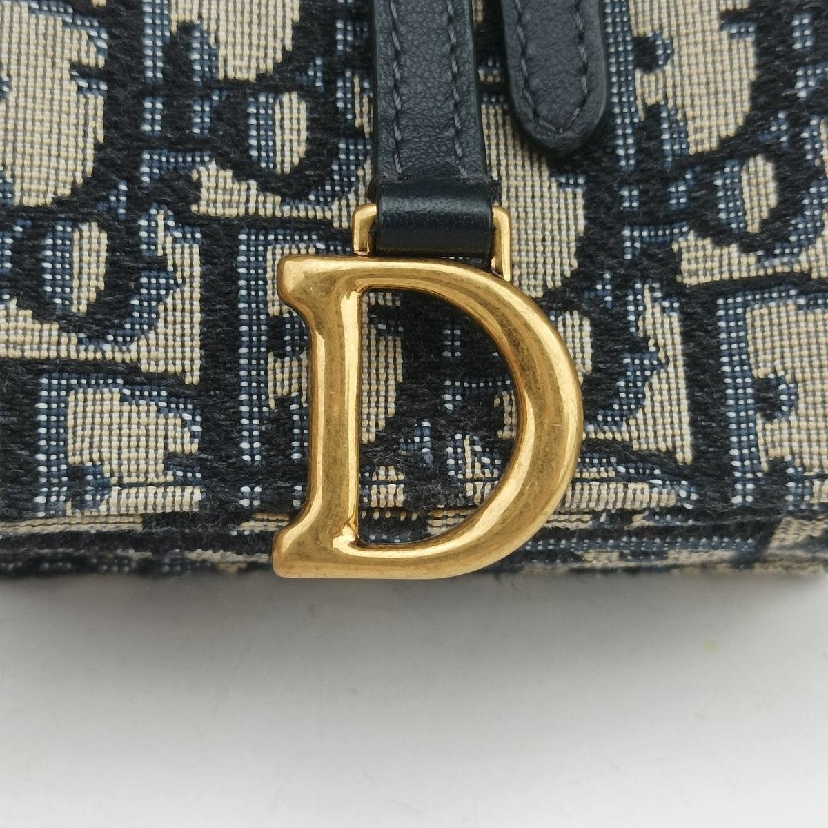 Pre-owned Christian Dior Saddle Phone holder Navy jacquard×Leather  shoulderbag | stylenewstar