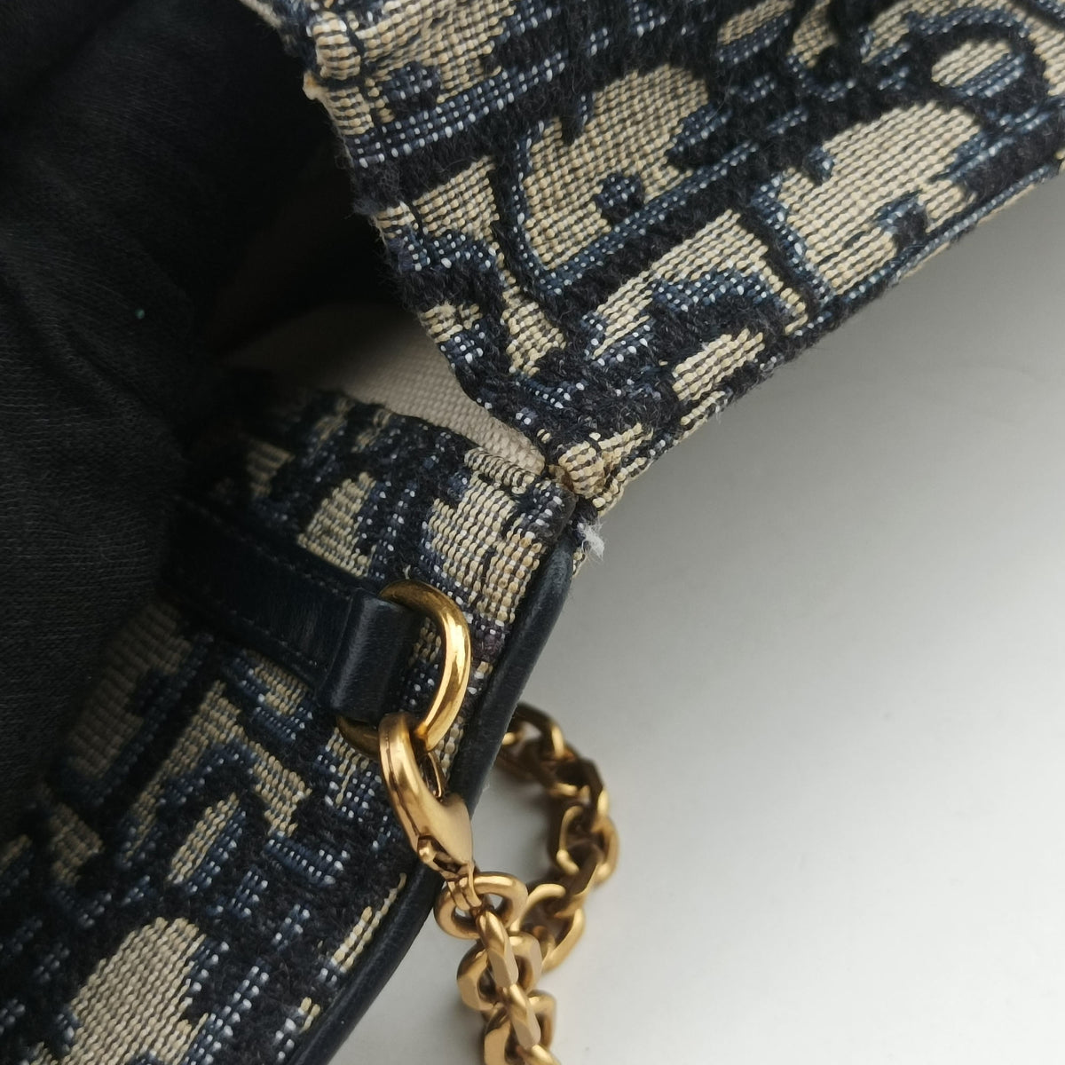 Pre-owned Christian Dior Saddle Phone holder Navy jacquard×Leather  shoulderbag | stylenewstar