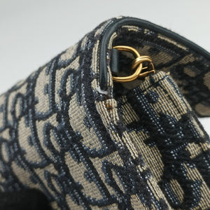 Pre-owned Christian Dior Saddle Phone holder Navy jacquard×Leather  shoulderbag | stylenewstar