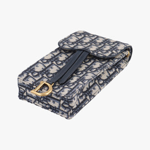 Pre-owned Christian Dior Saddle Phone holder Navy jacquard×Leather  shoulderbag | stylenewstar