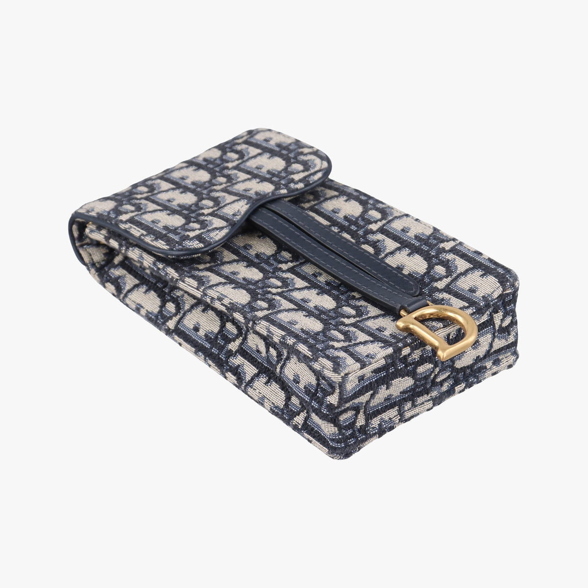 Pre-owned Christian Dior Saddle Phone holder Navy jacquard×Leather  shoulderbag | stylenewstar