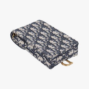 Pre-owned Christian Dior Saddle Phone holder Navy jacquard×Leather  shoulderbag | stylenewstar