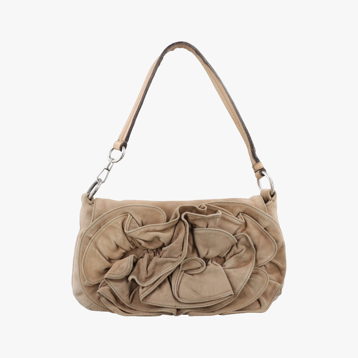 Pre-owned Yves Saint Laurent Mombasa Camel Suede 112930 shoulderbag | stylenewstar