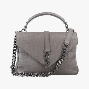 Vintage Yves Saint Laurent COLLEGE Grey Leather 428101 shoulderbag | stylenewstar