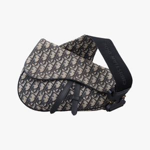 Pre-owned Christian Dior saddle Navy Jacquard×Leather  crossbodybag | stylenewstar