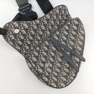 Pre-owned Christian Dior saddle Navy Jacquard×Leather  crossbodybag | stylenewstar