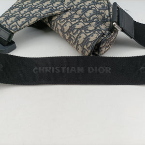 Pre-owned Christian Dior saddle Navy Jacquard×Leather  crossbodybag | stylenewstar