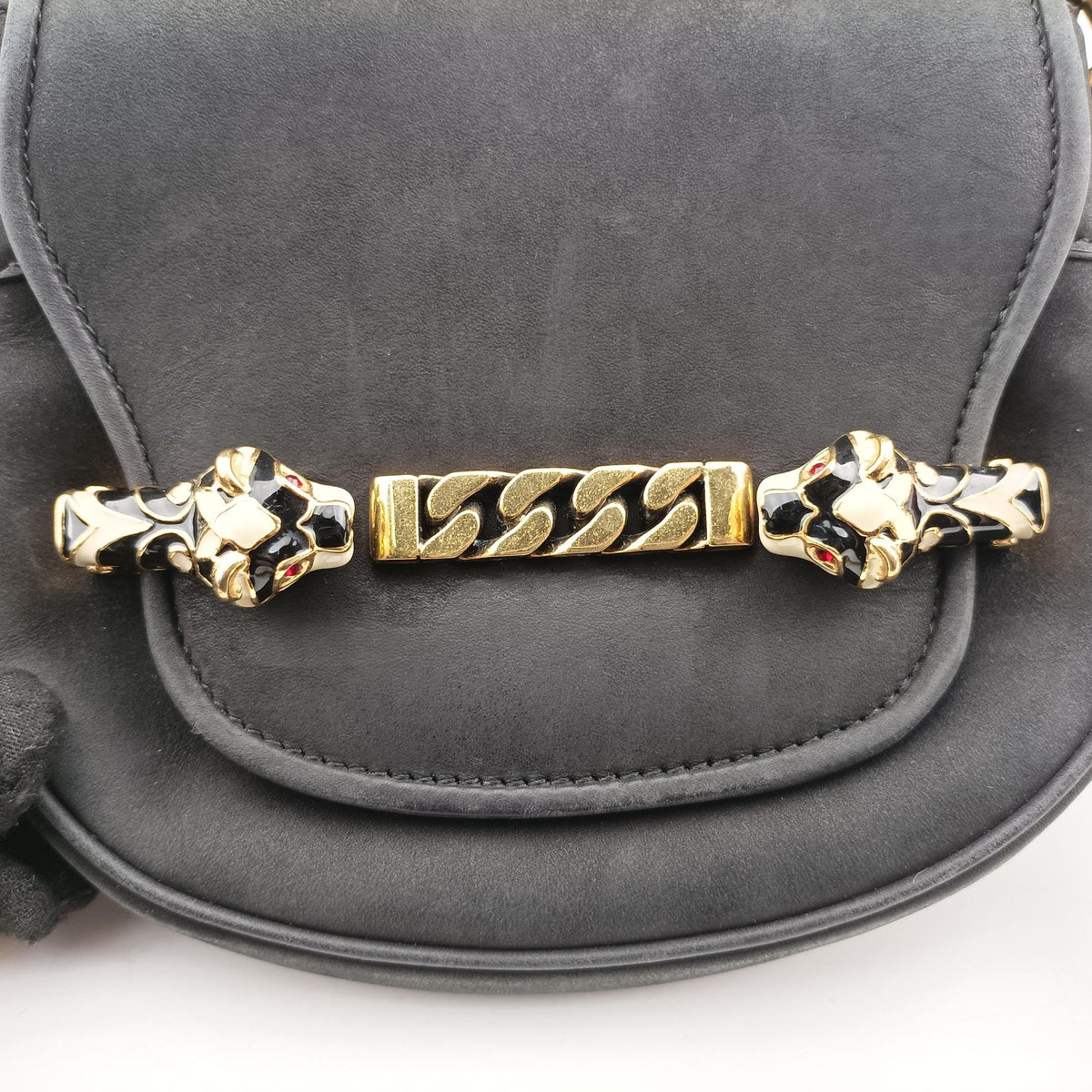 Secondhand Gucci Nubuck Tigrette Chain Black Suede 290684 shoulderbag | stylenewstar