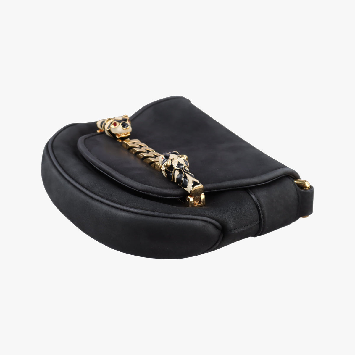 Secondhand Gucci Nubuck Tigrette Chain Black Suede 290684 shoulderbag | stylenewstar