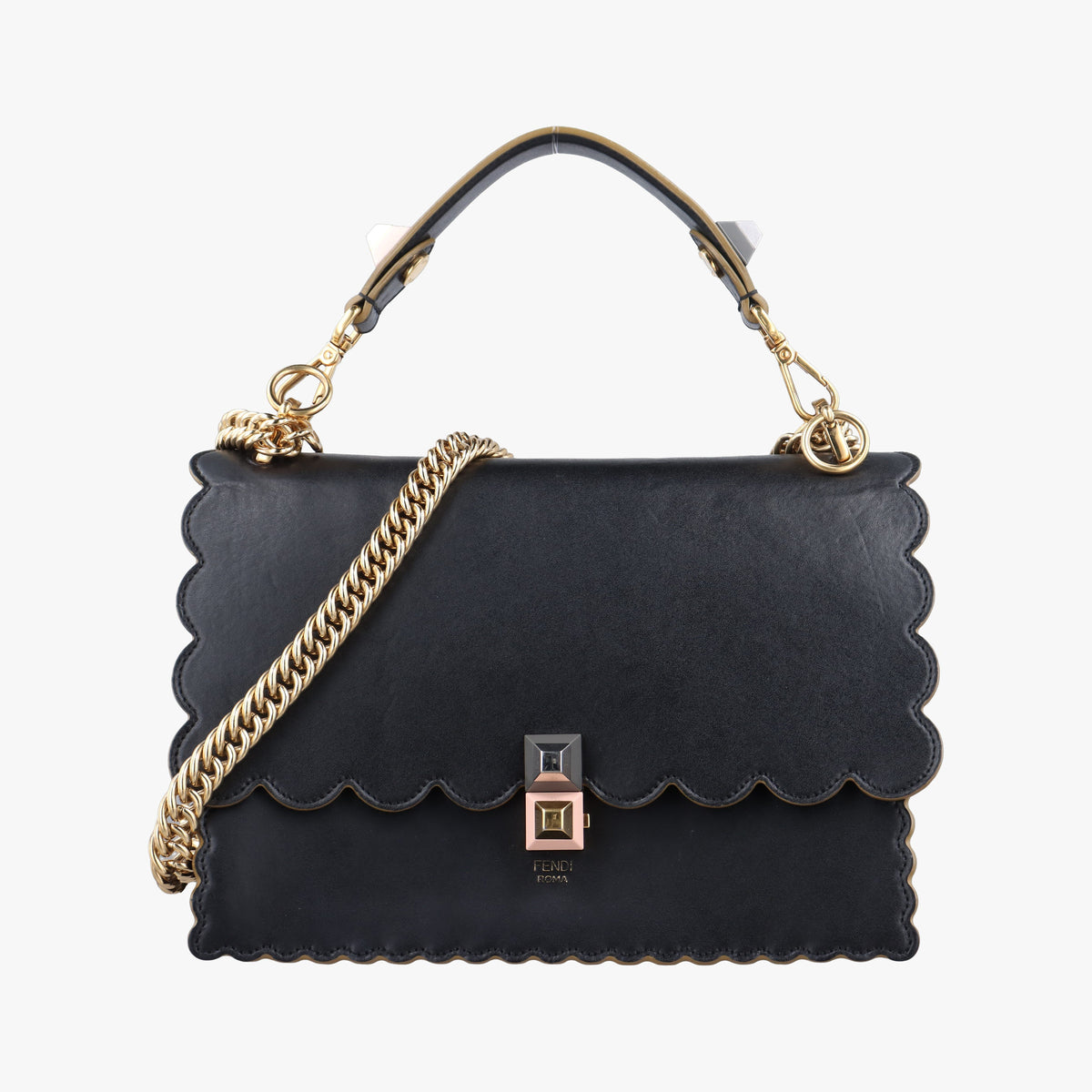 Pre-owned Fendi KAN I Black Leather 8BT283 shoulderbag | stylenewstar