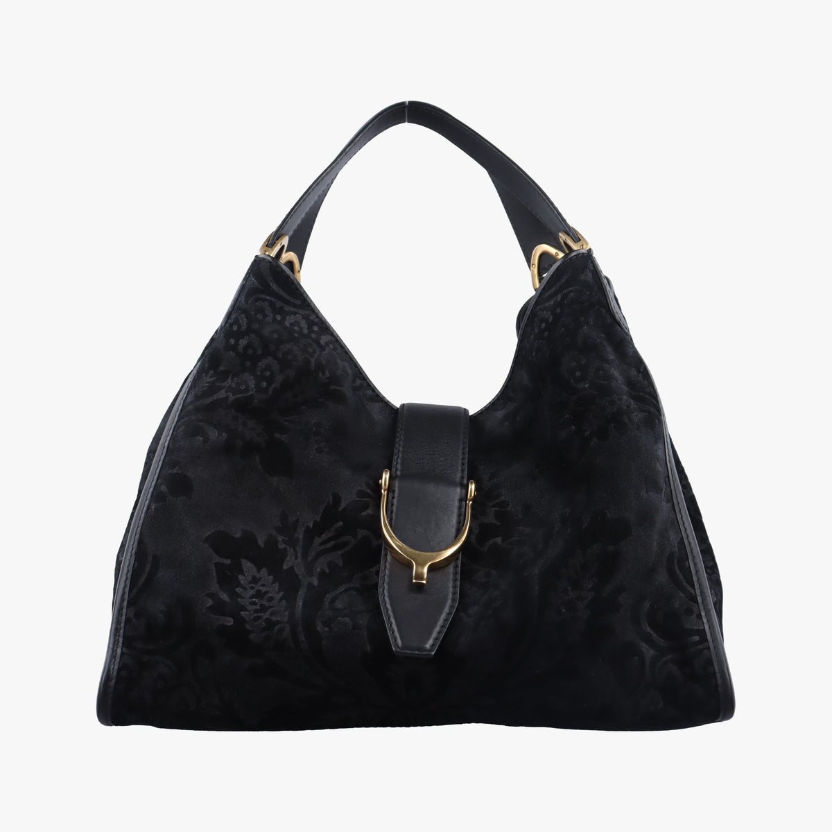 Pre-owned Gucci Soft Stirrup Black Suede 296856 handbag | stylenewstar