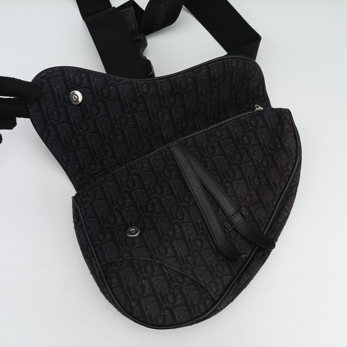 Pre-owned Christian Dior Saddle Black Jacquard×Leather 1ADPO093YKY bum bag/waist bag | stylenewstar