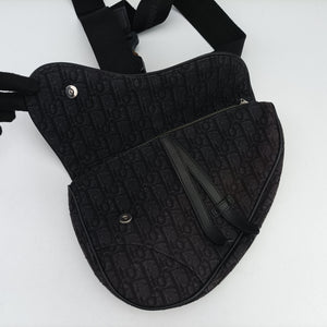 Pre-owned Christian Dior Saddle Black Jacquard×Leather 1ADPO093YKY bum bag/waist bag | stylenewstar