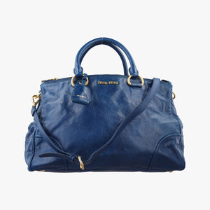 Secondhand Miu Miu Vitello Shine Shopping Blue Leather  shoulderbag | stylenewstar