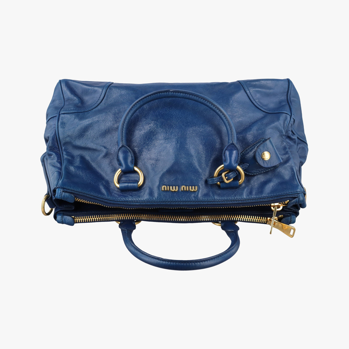 Secondhand Miu Miu Vitello Shine Shopping Blue Leather  shoulderbag | stylenewstar