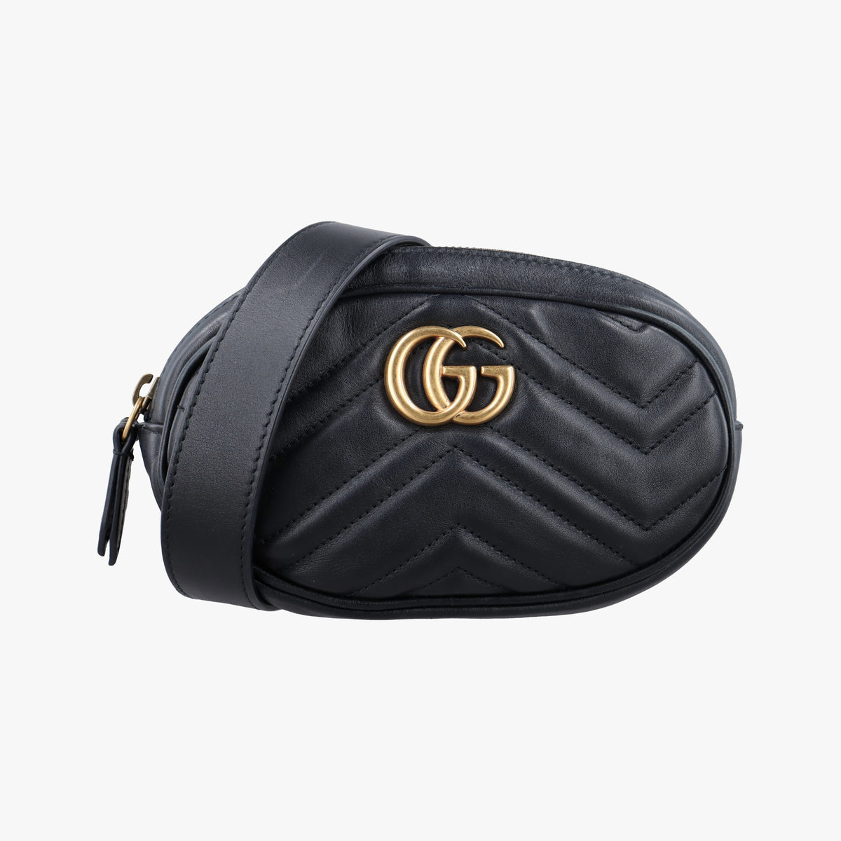 Pre-owned Gucci GG Marmont Black Leather 476434 bum bag/waist bag | stylenewstar