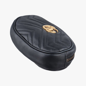 Pre-owned Gucci GG Marmont Black Leather 476434 bum bag/waist bag | stylenewstar