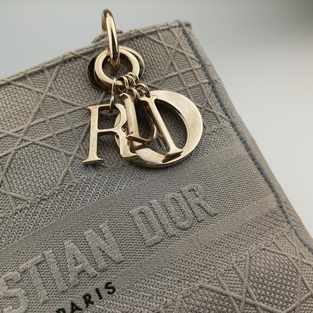 Pre-owned Christian Dior Lady Dior D-lite Grey Jacquard  shoulderbag | stylenewstar