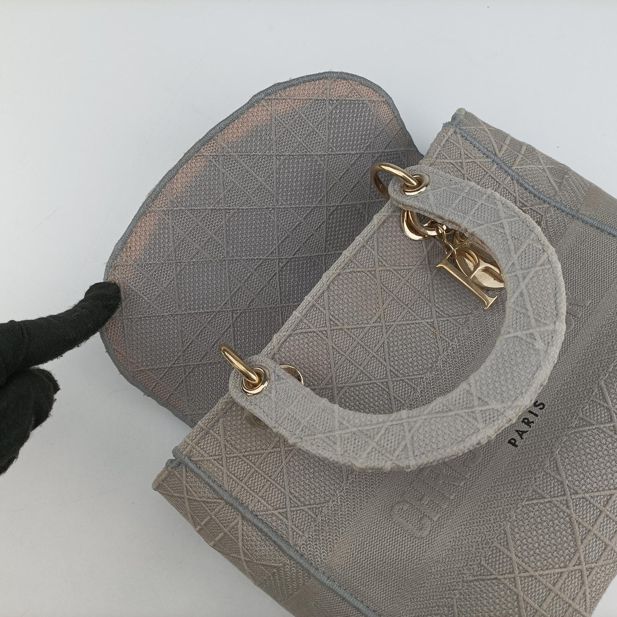 Pre-owned Christian Dior Lady Dior D-lite Grey Jacquard  shoulderbag | stylenewstar