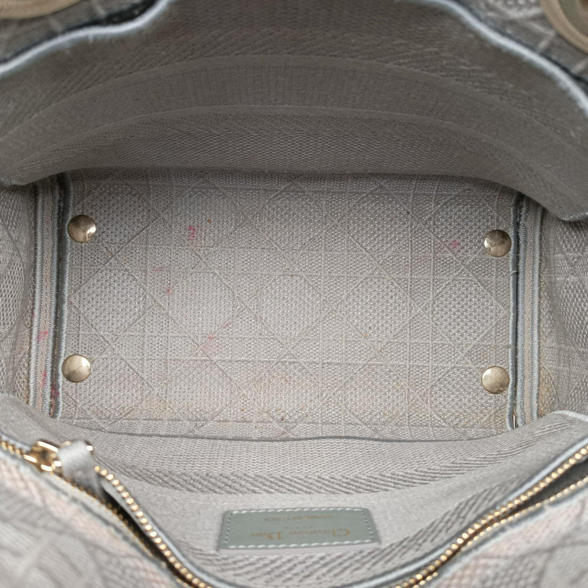 Pre-owned Christian Dior Lady Dior D-lite Grey Jacquard  shoulderbag | stylenewstar