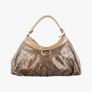 Pre-owned Gucci Abbey D-ring Hobo Golden x Brown PVC coated canvas×Leather 189833 shoulderbag | stylenewstar