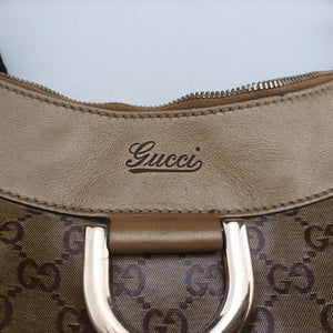 Pre-owned Gucci Abbey D-ring Hobo Golden x Brown PVC coated canvas×Leather 189833 shoulderbag | stylenewstar