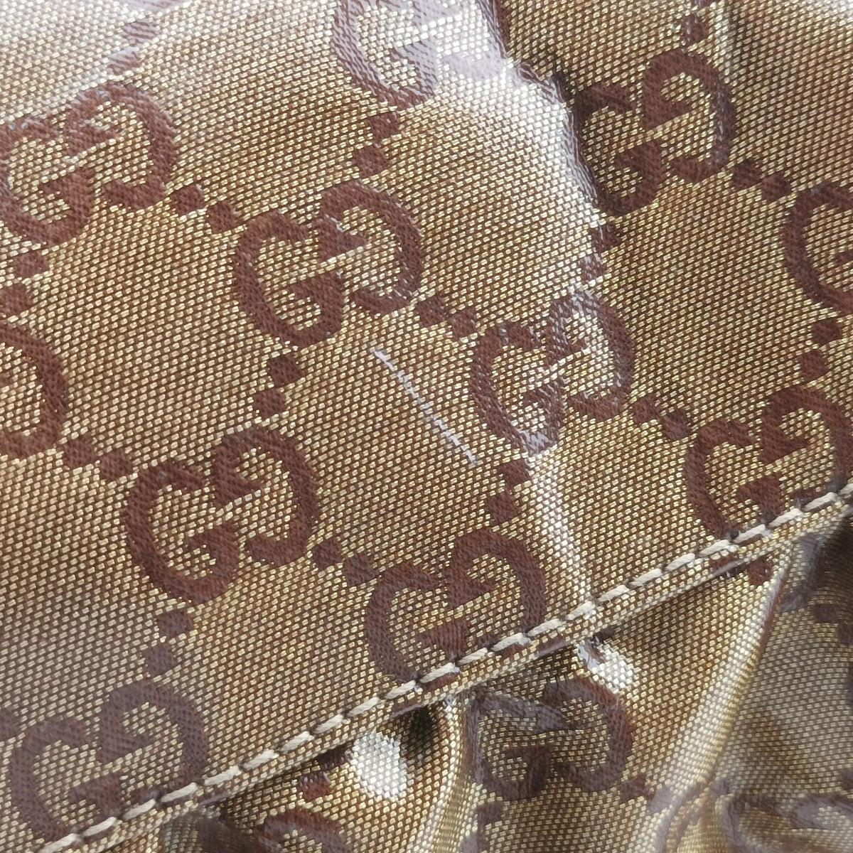 Pre-owned Gucci Abbey D-ring Hobo Golden x Brown PVC coated canvas×Leather 189833 shoulderbag | stylenewstar