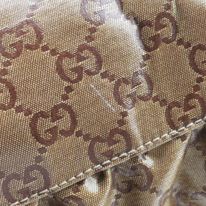 Pre-owned Gucci Abbey D-ring Hobo Golden x Brown PVC coated canvas×Leather 189833 shoulderbag | stylenewstar