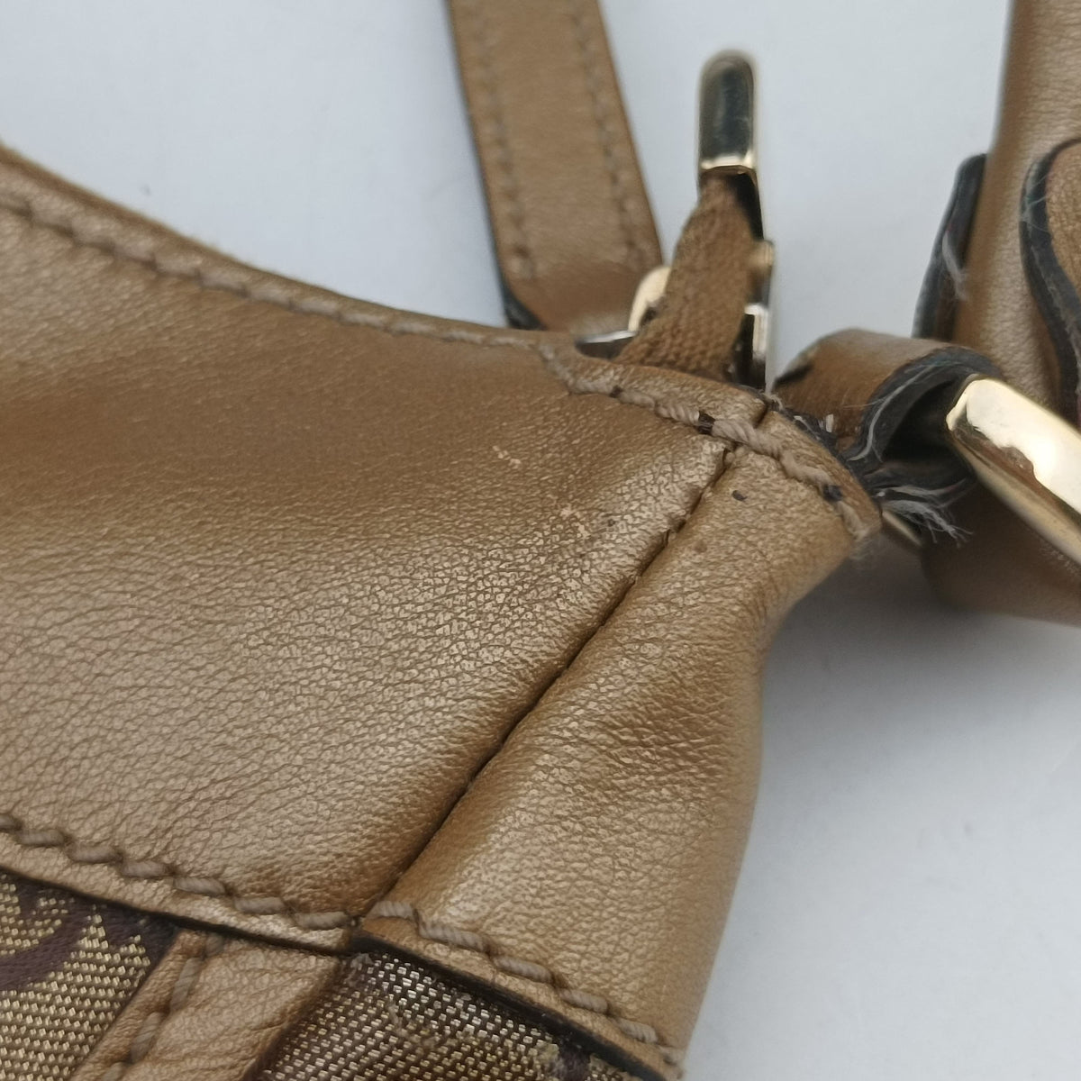 Pre-owned Gucci Abbey D-ring Hobo Golden x Brown PVC coated canvas×Leather 189833 shoulderbag | stylenewstar